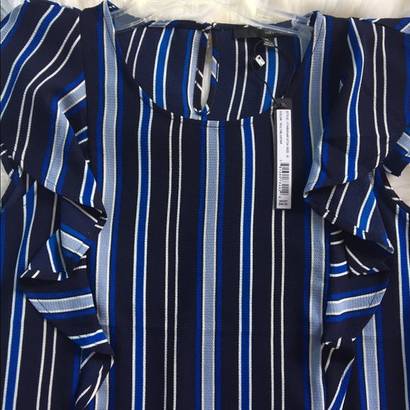 BRAND NEW WITH TAGS 💙 HARVE BENARD | Striped Ruffle Blouse - Picture 2 of 7